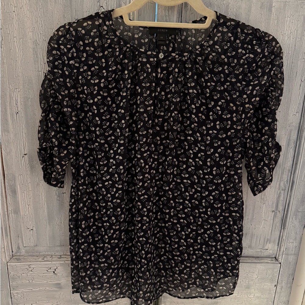 J. Crew Navy and White Floral Blouse